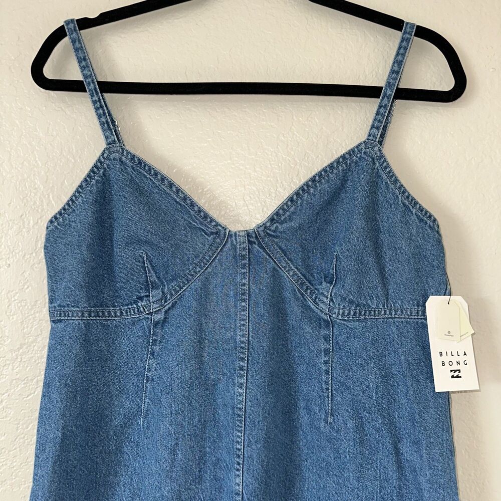 Billabong Indigo Skies Denim Mini Dress Womens Large NWT Back Zip - Picture 3 of 11